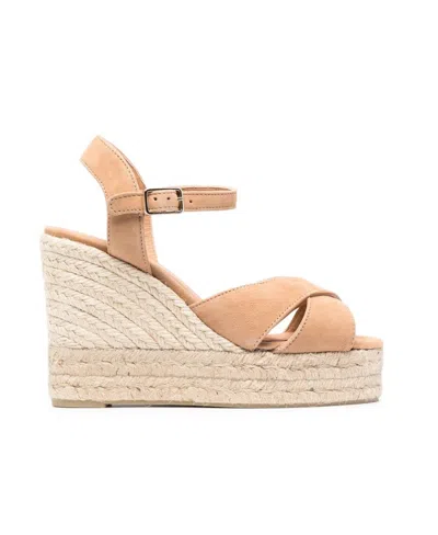 Castaã±er Weaving Design Slope Heel Sandals In Nude