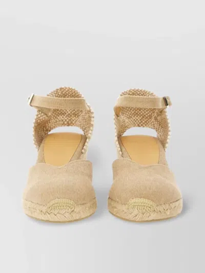 Castaã±er Wedge Espadrille Peep Toe Textured Fabric