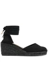 Castaã±er Tonal Wedge-heeled Espadrille With Ankle Ties In Black