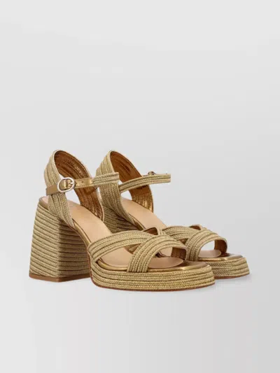 Castaã±er Wedge Sandals With Braiding And Platform In Brown