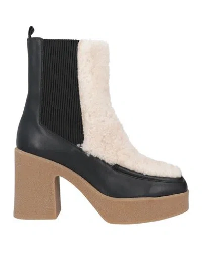 Castaã±er Castañer Woman Ankle Boots Black Size 8.5 Leather, Shearling In Black Leather