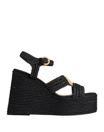 Castaã±er Castañer Woman Sandals Black Size 6.5 Textile Fibers