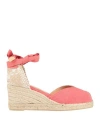 Shop Castaã±er Castañer Woman Espadrilles Coral Size 7.5 Textile Fibers In Red