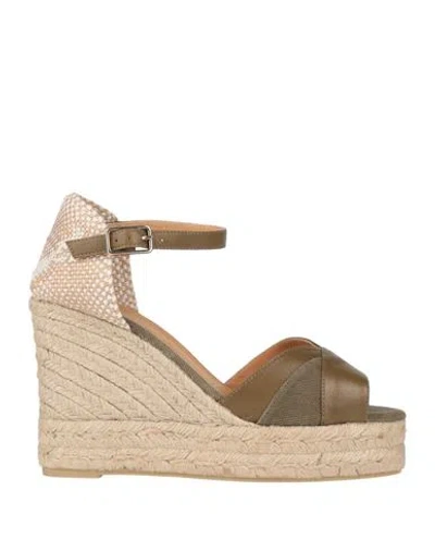 Castaã±er Castañer Woman Espadrilles Military Green Size 7.5 Leather, Textile Fibers