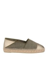 Castaã±er Castañer Woman Espadrilles Military Green Size 7.5 Leather, Textile Fibers In Green