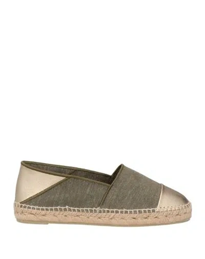 Castaã±er Castañer Woman Espadrilles Military Green Size 7.5 Leather, Textile Fibers