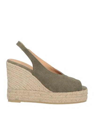 Castaã±er Castañer Woman Espadrilles Military Green Size 7.5 Textile Fibers