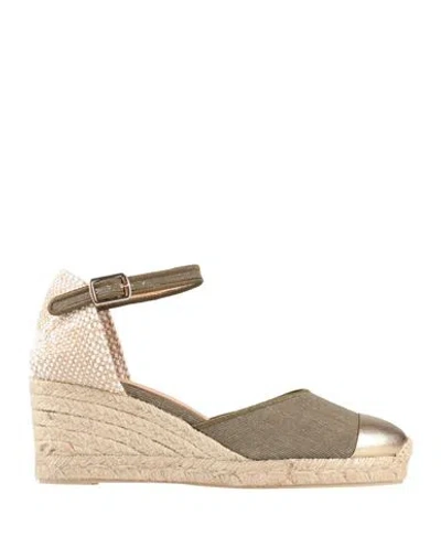 Castaã±er Castañer Woman Espadrilles Military Green Size 7.5 Textile Fibers