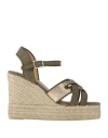 Castaã±er Castañer Woman Espadrilles Military Green Size 7.5 Textile Fibers, Leather