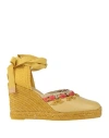 Castaã±er Castañer Woman Espadrilles Pastel Yellow Size 7.5 Leather, Textile Fibers In Yellow