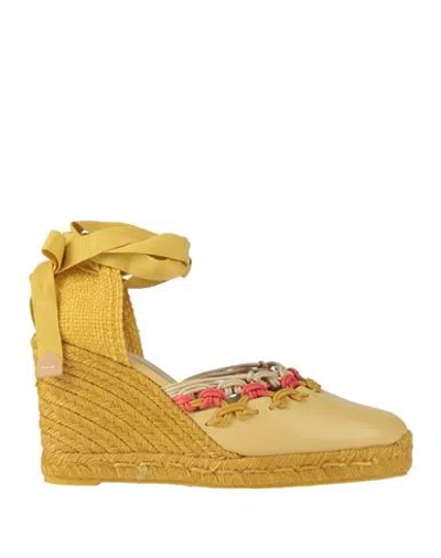 Castaã±er Castañer Woman Espadrilles Pastel Yellow Size 7.5 Leather, Textile Fibers