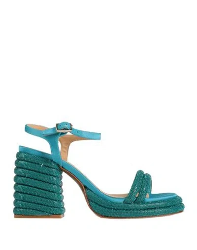Castaã±er Castañer Woman Sandals Azure Size 7.5 Textile Fibers In Blue