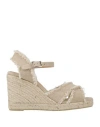 Castaã±er Beige Wedge Sandals With Criss-crossed Straps In Canvas And Straw In Beige