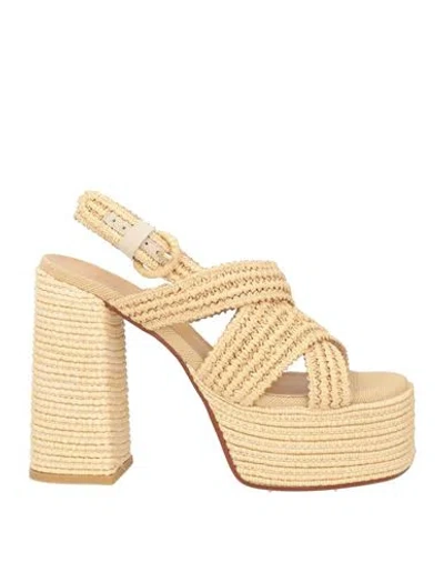 Castaã±er Castañer Woman Sandals Beige Size 7.5 Textile Fibers
