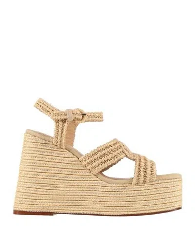 CASTAÃ±ER CASTAÑER WOMAN SANDALS BEIGE SIZE 10 TEXTILE FIBERS