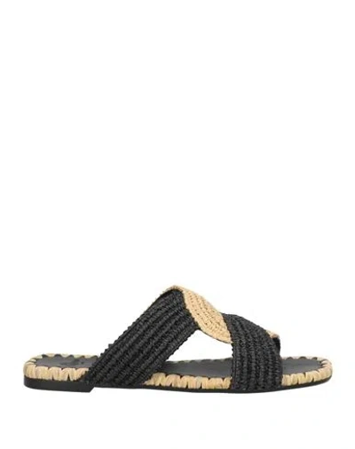 CASTAÃ±ER CASTAÑER WOMAN SANDALS BLACK SIZE 7.5 TEXTILE FIBERS