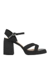 Castaã±er Castañer Woman Sandals Black Size 6 Textile Fibers, Leather