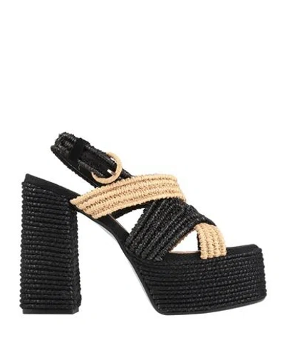 Castaã±er Castañer Woman Sandals Black Size 7.5 Textile Fibers In Black