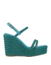 Castaã±er Castañer Woman Sandals Deep Teal Size 7.5 Textile Fibers In Green