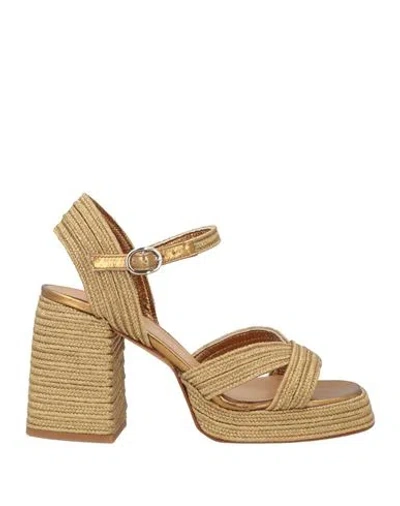 Castaã±er Castañer Woman Sandals Gold Size 6 Textile Fibers, Leather