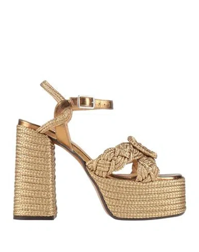 Castaã±er Castañer Woman Sandals Gold Size 7.5 Textile Fibers