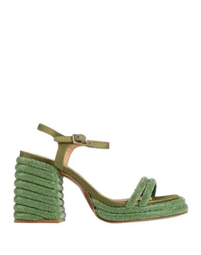 Castaã±er Castañer Woman Sandals Green Size 7.5 Textile Fibers