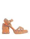 Castaã±er Castañer Woman Sandals Orange Size 6 Textile Fibers In Orange