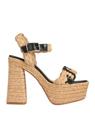 CASTAÃ±ER CASTAÑER WOMAN ESPADRILLES SAND SIZE 7.5 TEXTILE FIBERS, LEATHER
