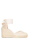 Castaã±er Castaner Ivory Wedge Espadrilles With Ankle Wrap In Ivory