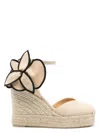 Castaã±er Castaner Wedge Espadrille Sandals With Decorative Flower Detail In Beige