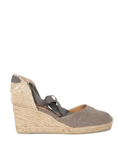 Castaã±er Carina Espadrilles Wedge Sandal With Ankle Laces In Grey