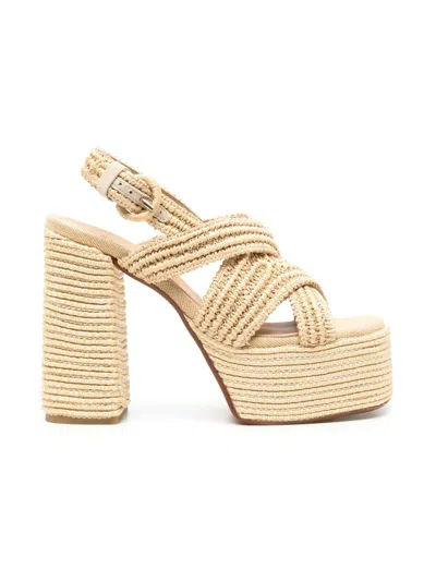 Castaã±er Fulvia Woven-raffia Sandals In Neutrals