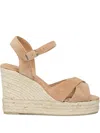 Castaã±er Suede Leather Wedge Espadrilles With Raffia Platform In Multi