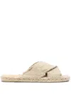 Castaã±er Crossed Straps Espadrille Sole Frayed Edges Sandals In Gold