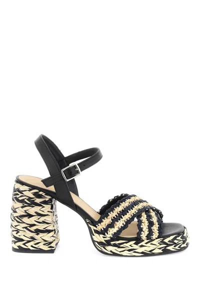 Castaã±er Castañer Woman Sandals Black Size 7.5 Straw, Leather In Multi