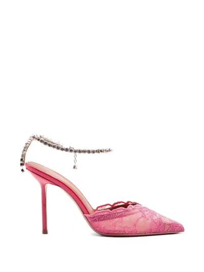 Castagna Lace Crystal-embellished Heeled Pumps In Pink