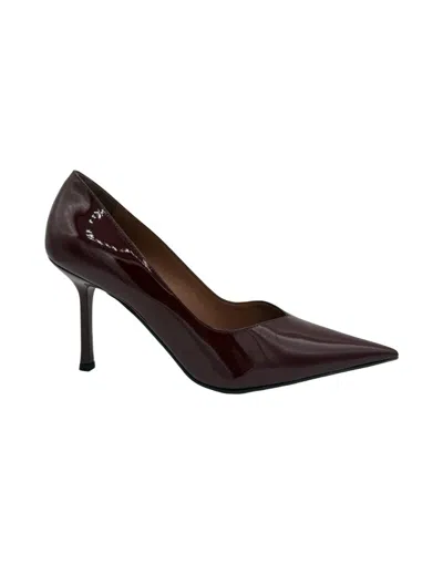 Castagna Pointed-toe High-heeled Shoes In Glossy Burgundy Leather In Animal Print