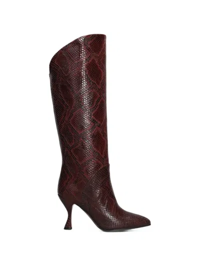 Castagna Snake-effect Knee-high Boots In Red