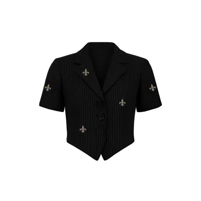 Castaneda Women's  Black Shot Sleeves Tailored Jacket Cropped Waist