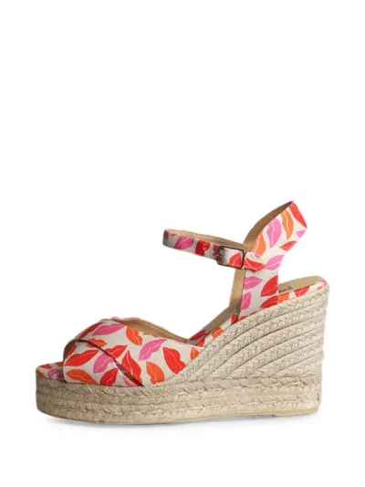 Pre-owned Castaner X Diane Von Furstenberg Lip-print Heeled Espadrilles In Neutral