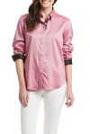 Castaway Button Down Long Sleeve Shirt In Red Oxford Black Stewart Trim In Multi