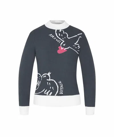 Castelbajac Women's Artwork Jacquard Point Polar Knit Top In Grey In Gray