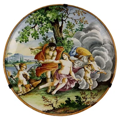 Pre-owned Castelli Diana And Endymion Parade Dish  Manufacture Italy Late 19th Century In Brown