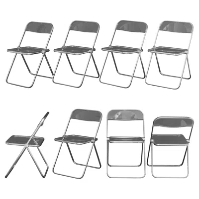 Pre-owned Castelli Giancarlo Piretti "plia" Chrome And Acrylic Folding Chairs, Set Of 8 In Gray