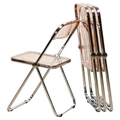 Pre-owned Castelli Giancarlo Piretti Plia Set Folding Chairs In Lucite Pink And Chrome For