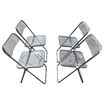 Pre-owned Castelli Set Of Four Plia Lucite Italian Folding Chairs In Gray