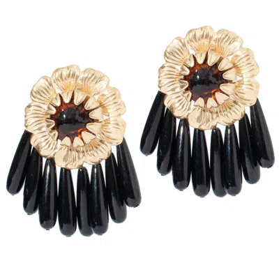 Castlecliff Women's Black / Neutrals Peony Earring In Tortoise And Black