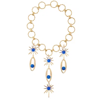 Castlecliff Women's Blue / Gold Farrah Necklace In Sea Blue In Multi