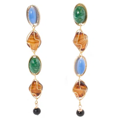 Castlecliff Women's Blue / Gold / Green Paseo Earring In Sea/pine Multi