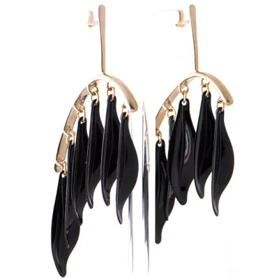 Castlecliff Women's Gold / Black Raven Earring With Black Petals